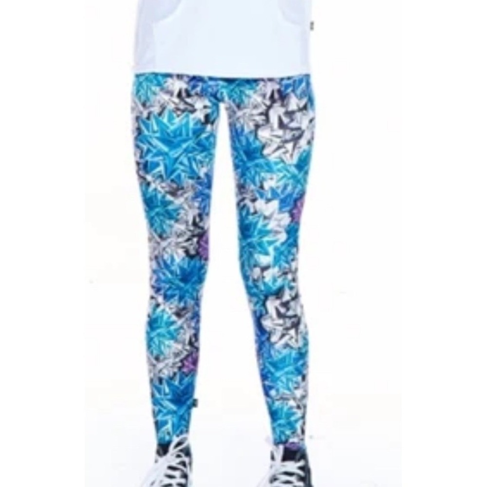 NWT Terez Blue Green Gift Wrap Bow Print Leggings Size XL